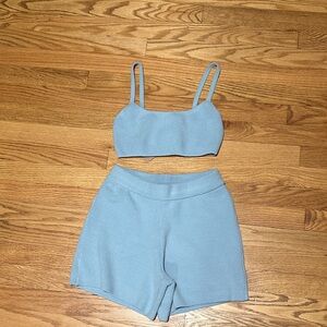 SKIMS Light Blue Knit Bralette and Shorts Set